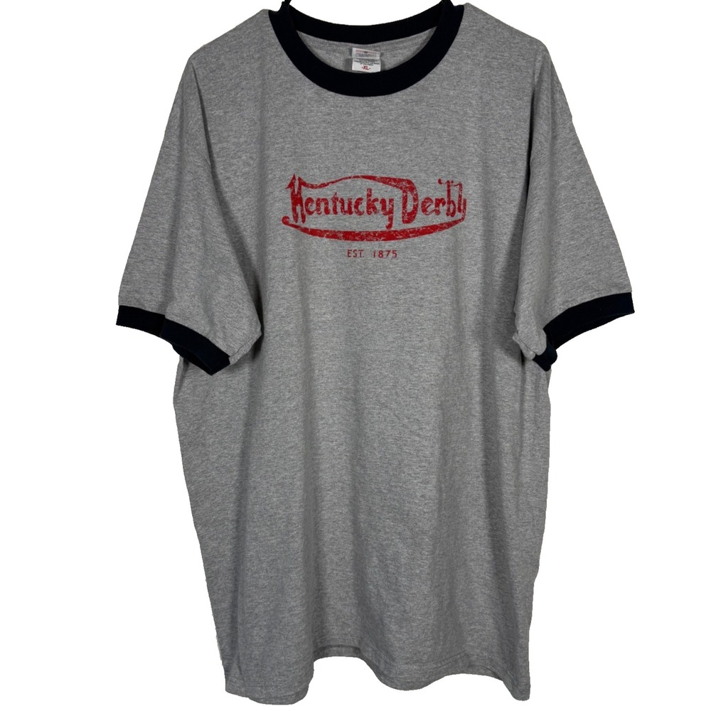 Kentucky Derby 131 Ringer T-Shirt Mens XL Gray Short Sleeve Graphic Tee